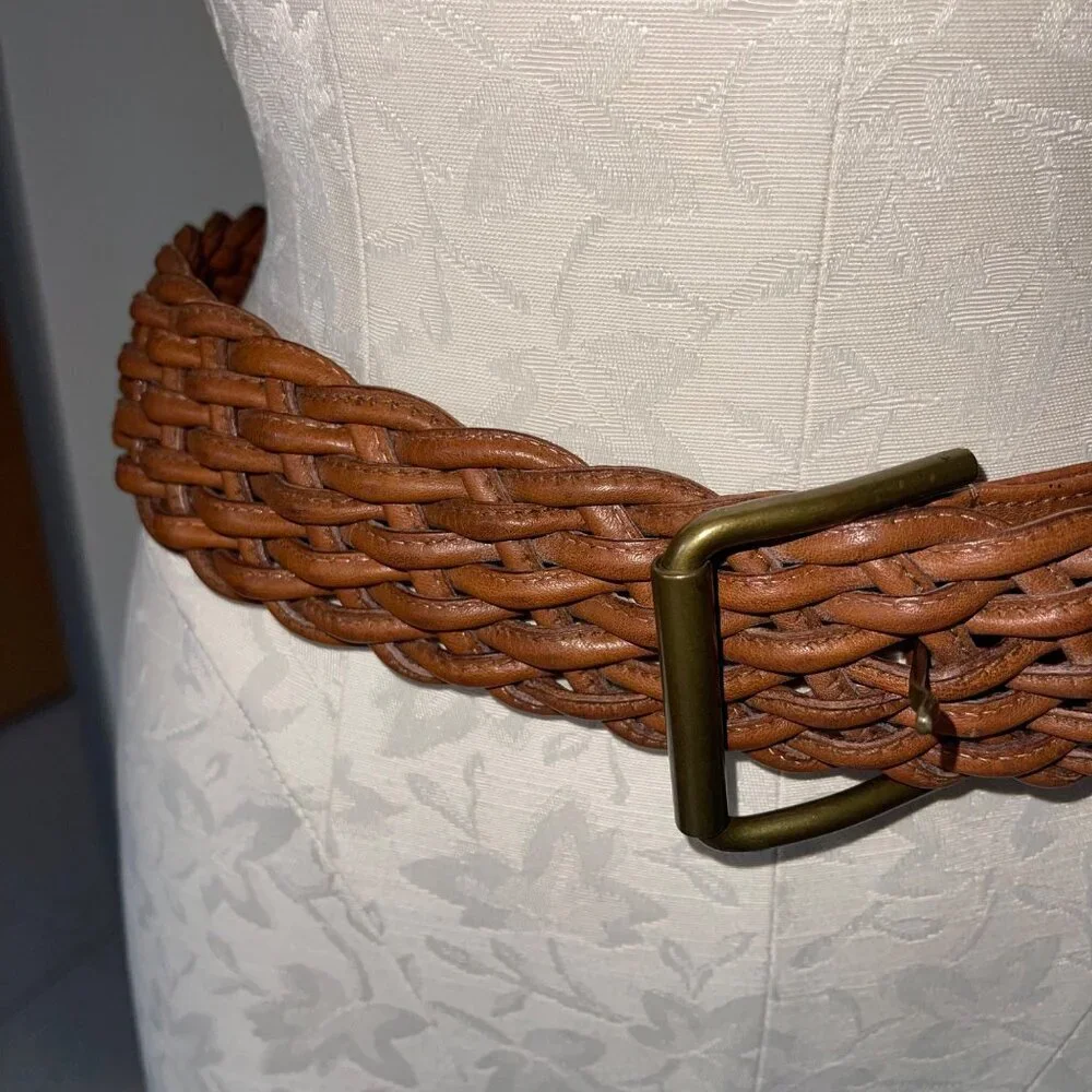 A C Gypsy Vintage Womens Belt Size 34 Brown Woven Leather Italy